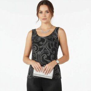 Glamorous NWT Blu Sage Sz XL Black Silver Sparkle Paisley Sleeveless Evening Top